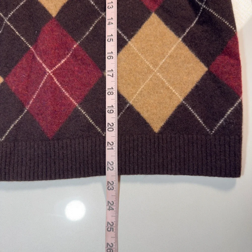 Brooks Brothers Argyle Sweater Kids XXL Brown Excellent Lambswool Quarter-Zip